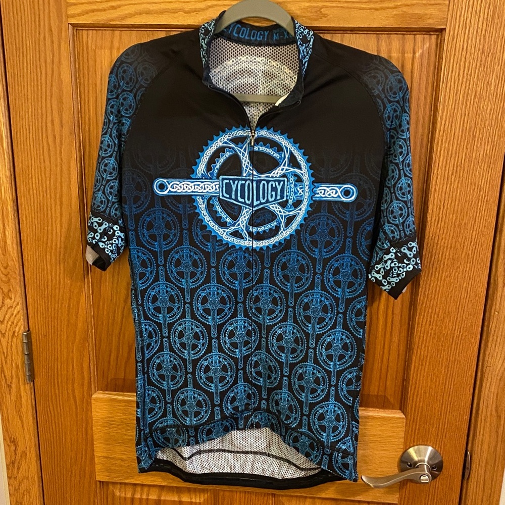 Men’s Cycology Black & Blue Gears Short-Sleeve Cycling Jersey XL